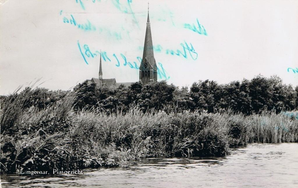 Langeraar, Plasgezicht met Kerk - 1964, Verzamelen, Verzenden, 1960 tot 1980, Gelopen, Zuid-Holland