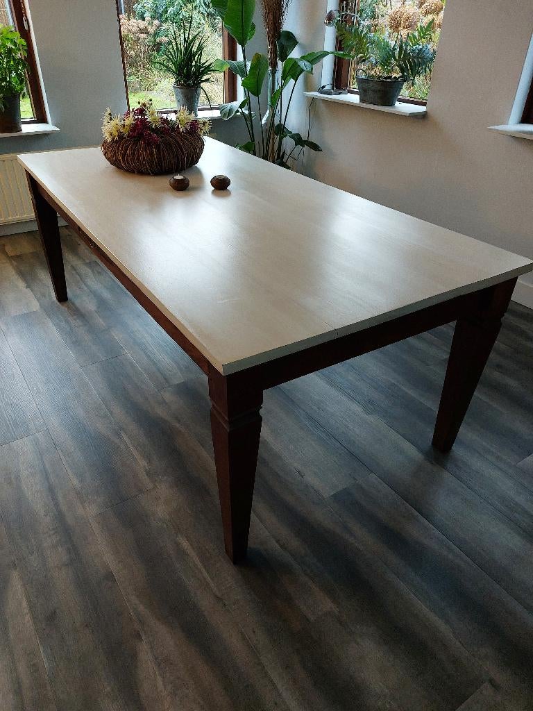 mooie grote robuuste houten eettafel, Ophalen, Gebruikt, 100 tot 150 cm, Teakhout