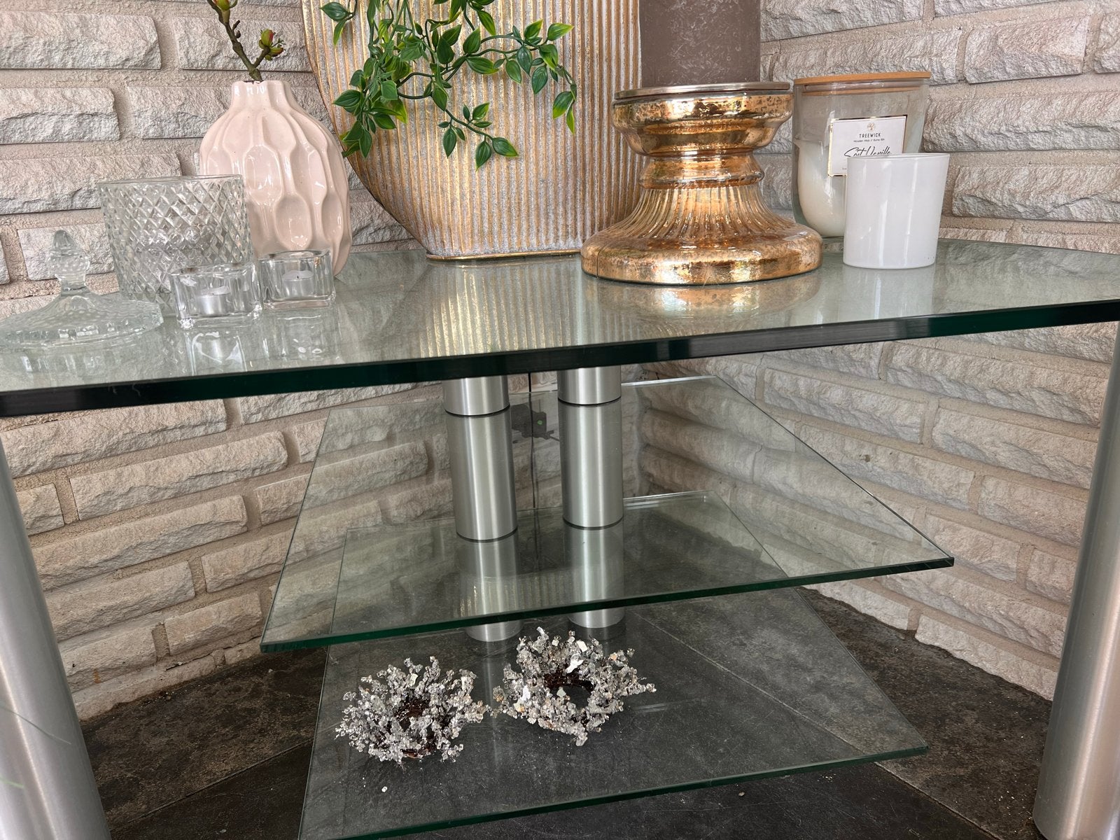 Spectral televisietafel / bijzettafel van glas en metaal, Ophalen, Minder dan 45 cm, Gebruikt, 55 tot 75 cm