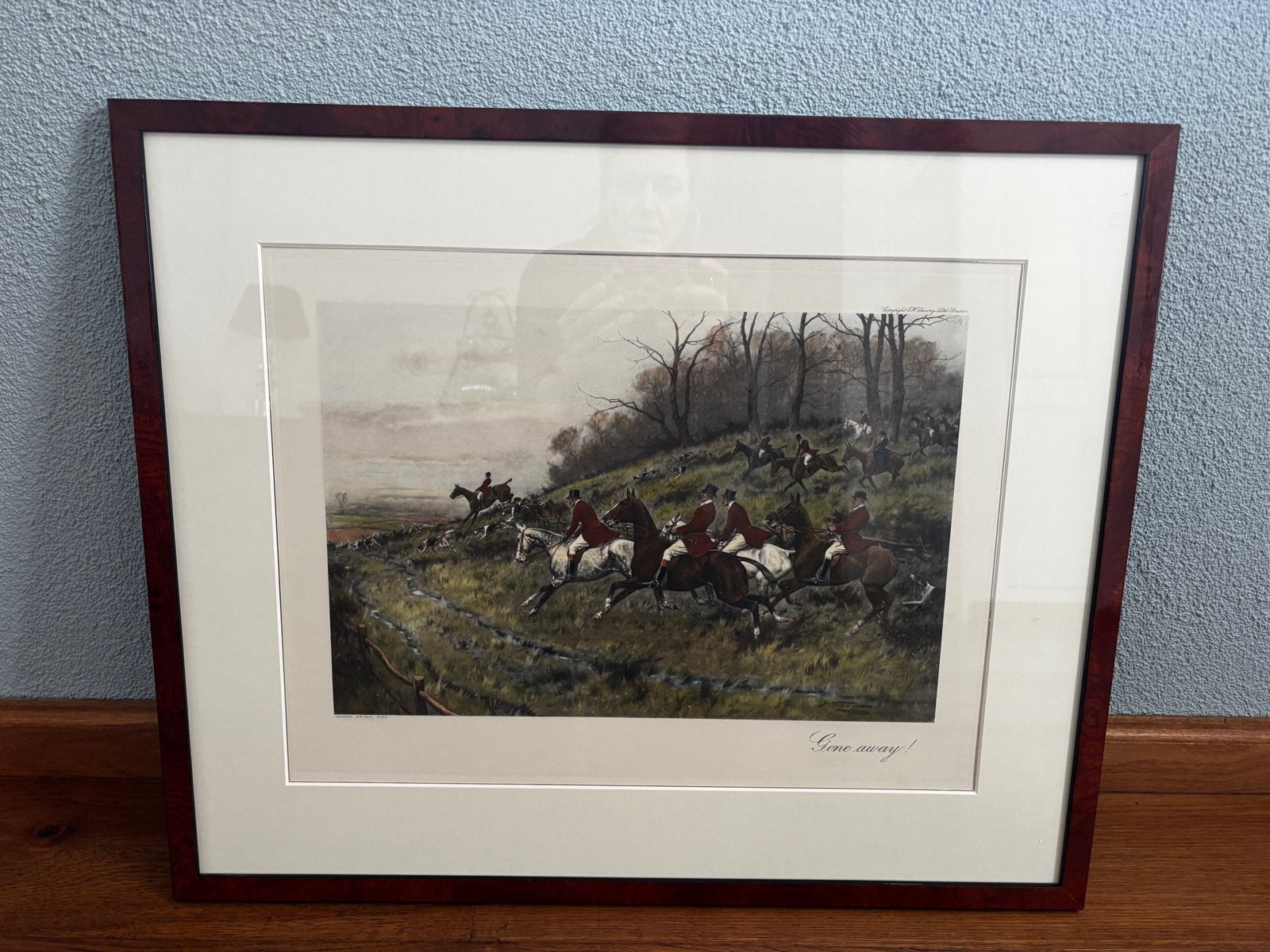 Schilderij Jachttafereel 'Gone Away!', Achter glas, Dieren, Ophalen of Verzenden, Klassiek