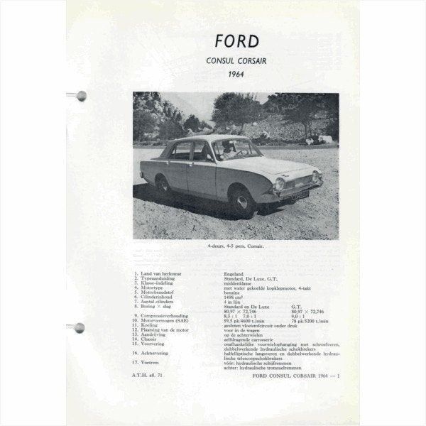 Ford Consul Corsair Vraagbaak losbladig 1964 #4 Nederlands, Ophalen of Verzenden, Gelezen, Ford