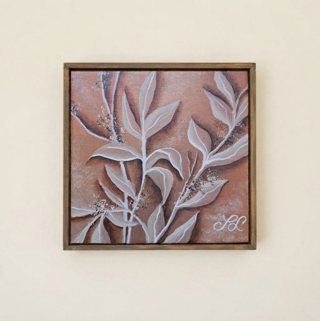 Hand-Painted Botanical Canvas Art (17x17cm), Bloemen, Acrylverf, Doek, Expressionistisch