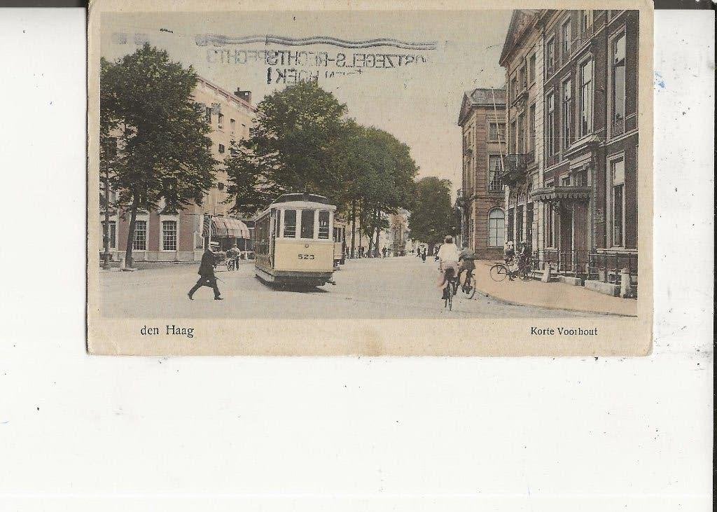 Den Haag Korte Voorhout met Tram EMR 523 W &S 1940, Verzamelen, Ophalen of Verzenden, 1920 tot 1940, Gelopen, Zuid-Holland