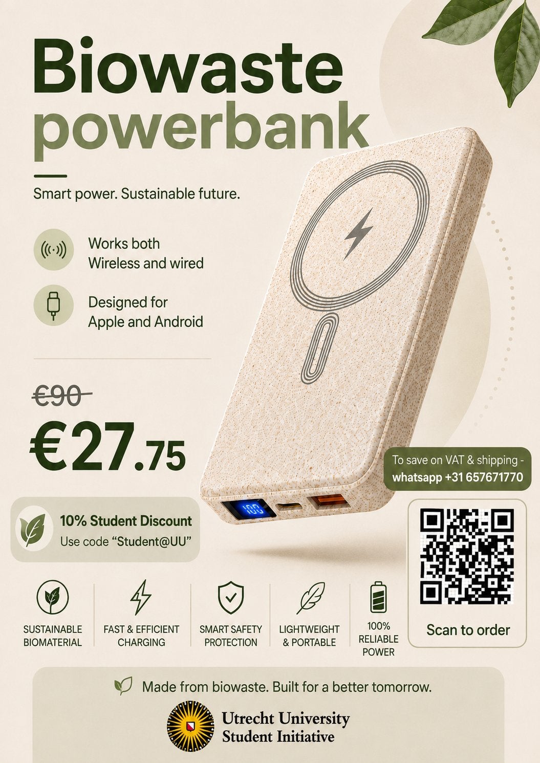 Biowaste Powerbank: Draadloos & Bedraad Opladen, Ophalen of Verzenden, Nieuw
