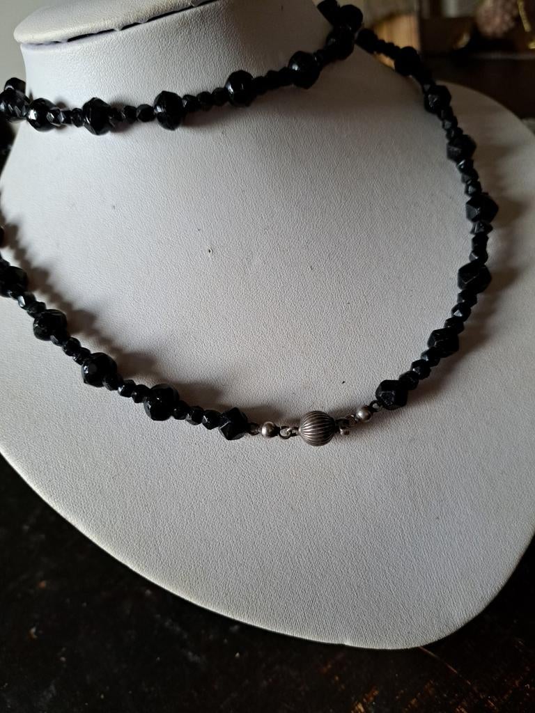 Gitten ketting zilveren slot, Verzenden, Zwart, Zilver, Met edelsteen