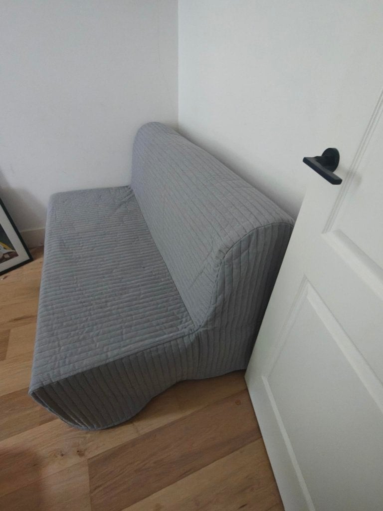 Slaapbank IKEA, Huis en Inrichting, Slaapkamer | Slaapbanken, Ophalen, Tweepersoons, Zo goed als nieuw, Grijs