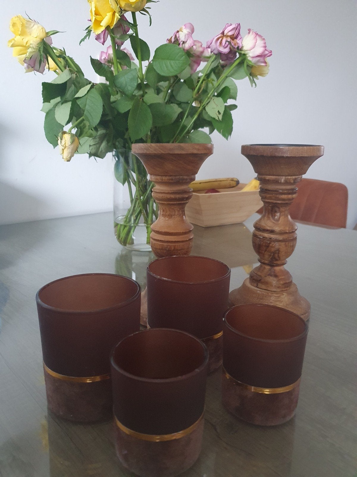 2 houten kandelaars & 4 waxinelichthouders mango hout 🍃, Huis en Inrichting, Bruin, Overige merken, Ophalen of Verzenden, Zo goed als nieuw
