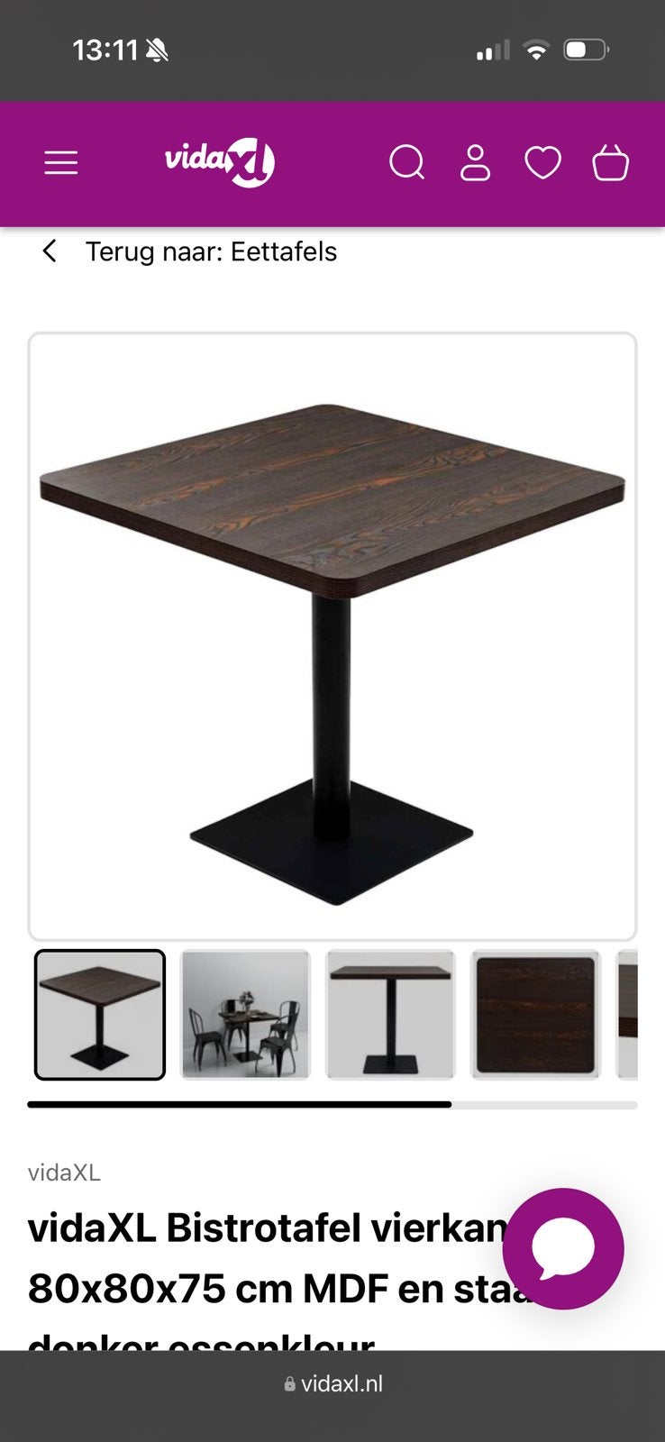 Nieuw bistro tafelblad 80 x 80 cm Vida XL MDF in verpakking, Ophalen, Nieuw