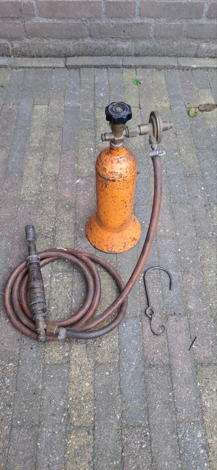 Decoratieve karwei gasfles met brander (leeg), Ophalen of Verzenden, Gebruikt