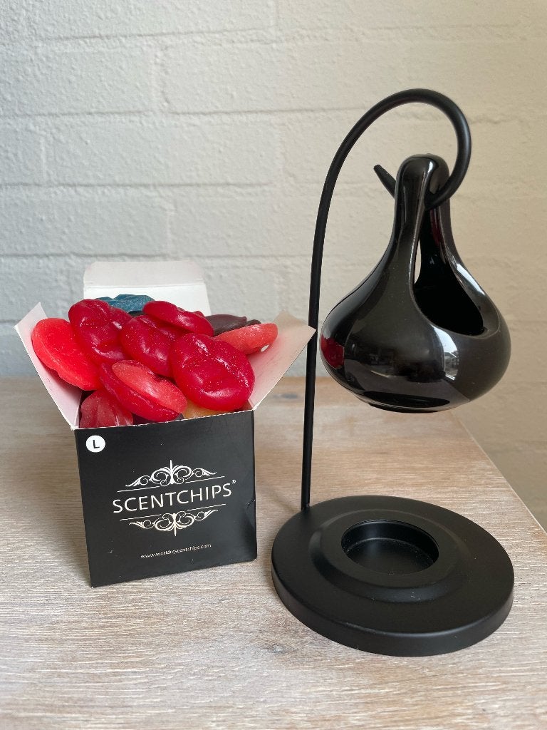 Zwarte Geurbrander Hangend + 43 Scent Chips Wax Melt Burner, 19 cm, Gebruikt, Geurverspreider, Ophalen of Verzenden