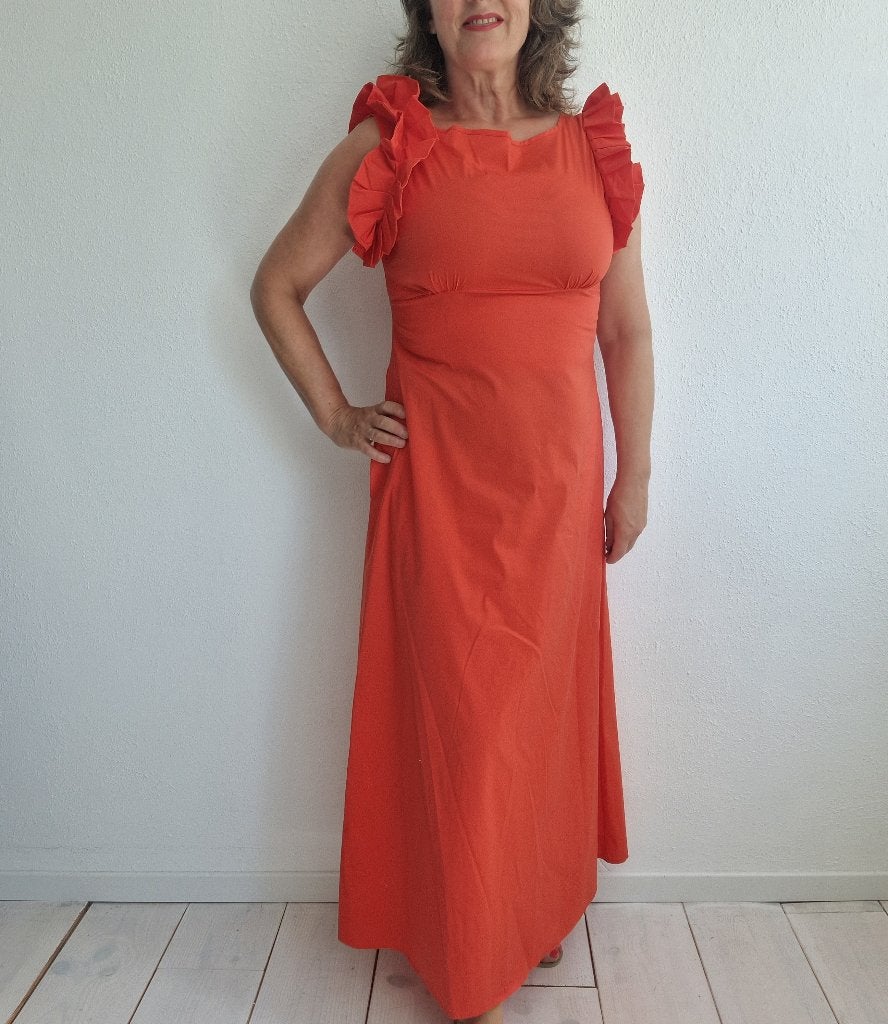 Via Fillungo maxi jurk. Maat L. Rood., Maat 38/40 (M), Nijmegen, Verhip-vintage.nl, Nieuw