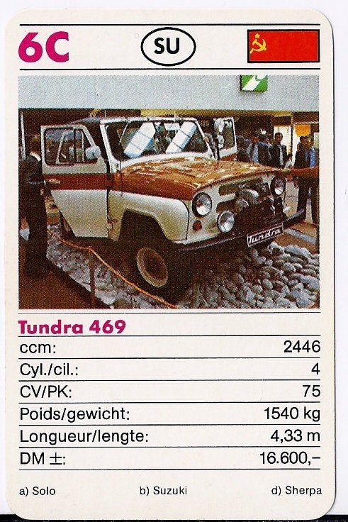 Kw1598 autokaartje 6C tundra 469, Ophalen of Verzenden, Zo goed als nieuw, Auto's