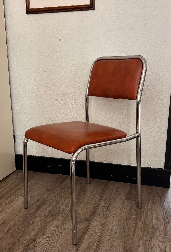 Vintage Bauhaus Buisframe stoel - Chroom & Skai, Gebruikt, Bruin, Hout, Ophalen of Verzenden