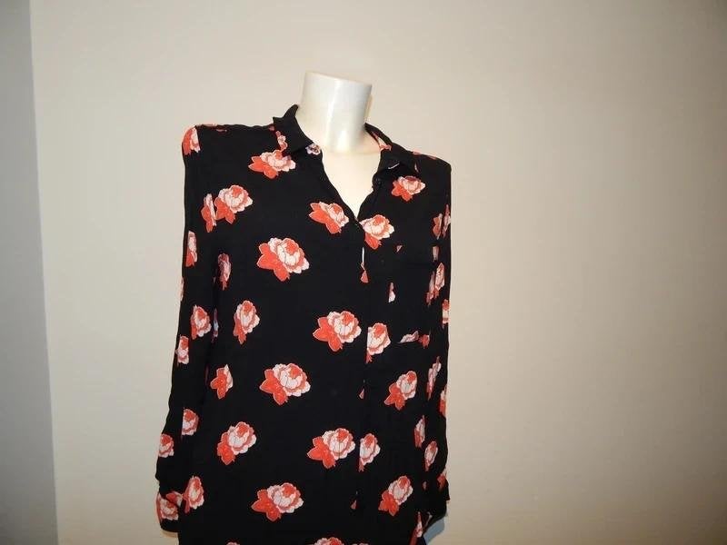 Ganni schattige blouse zwart in rood wit bloemen print M, Maat 38/40 (M), Ganni, Zo goed als nieuw, Meerkleurig