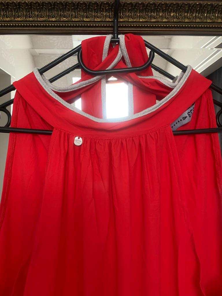 Jurk Frisse rode halterjurk Zip73, maat L (40), Ophalen of Verzenden, Zo goed als nieuw, Maat 42/44 (L), Rood