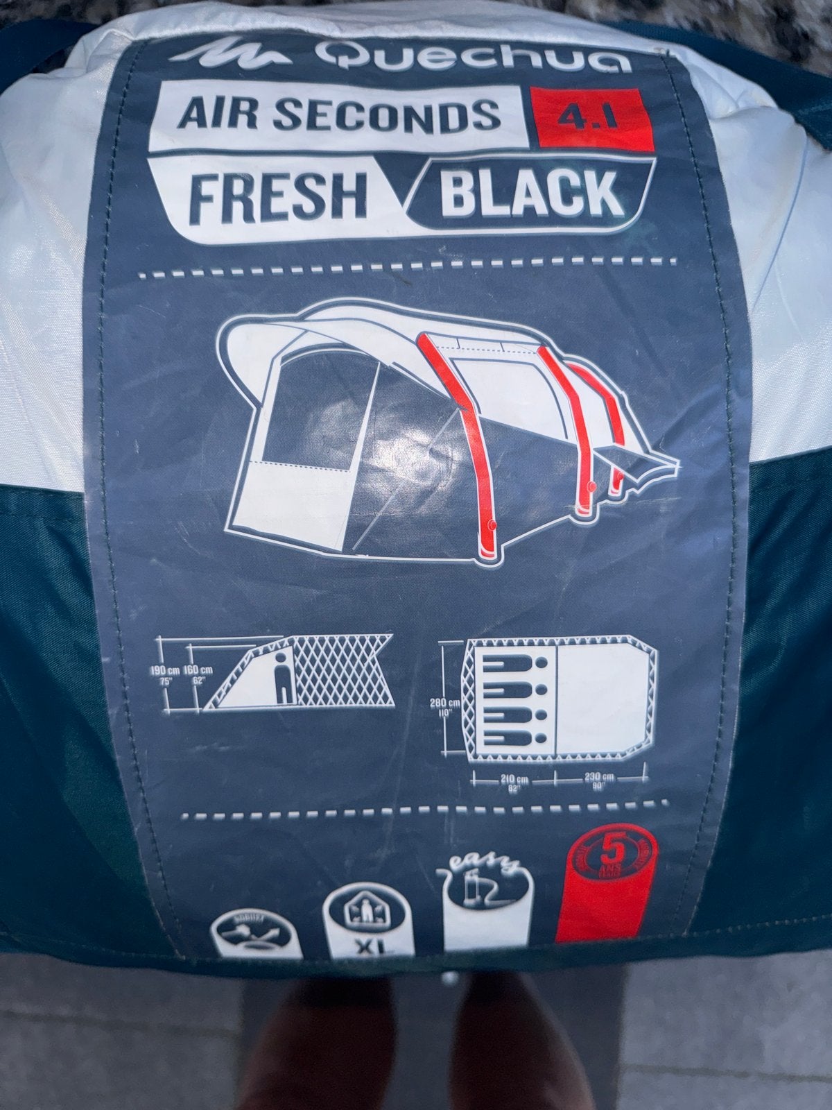 Quechua Air Seconds 4.1 Fresh & Black opblaasbare tent, Caravans en Kamperen, Tenten, Ophalen, Zo goed als nieuw, Tot en met 3