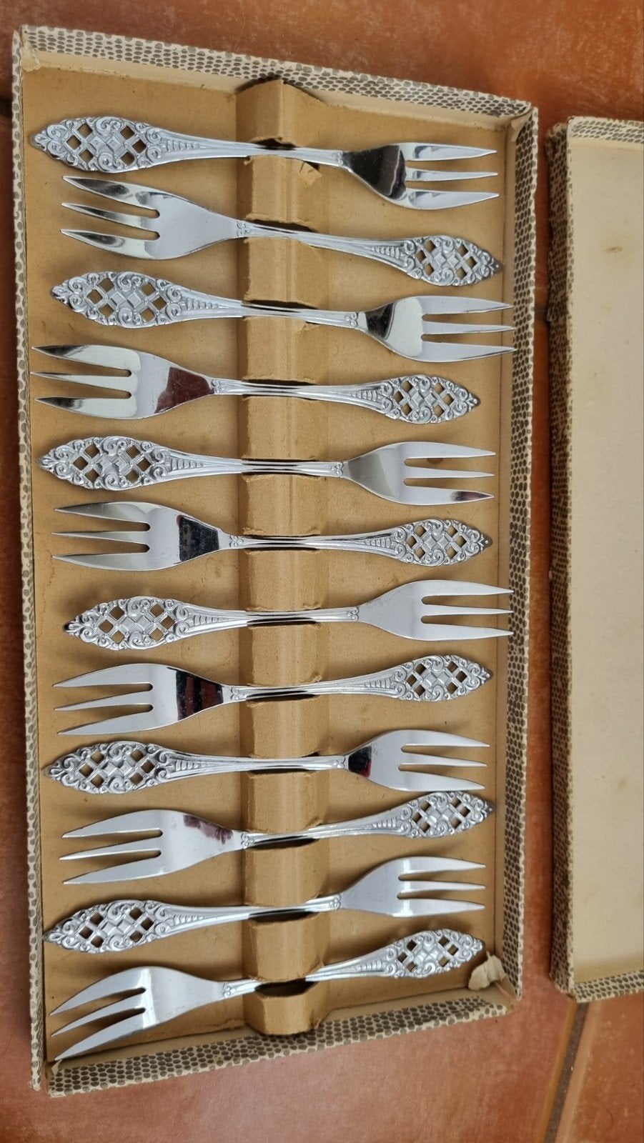 Vintage set verchroomde gebaksvorkjes Elwezetta, Ophalen of Verzenden