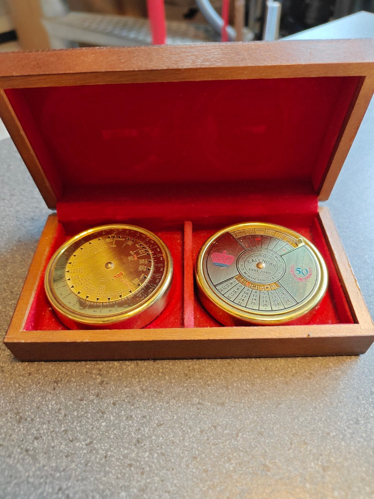 Vintage messing bureauset met eeuwigdurende kalender, Ophalen of Verzenden