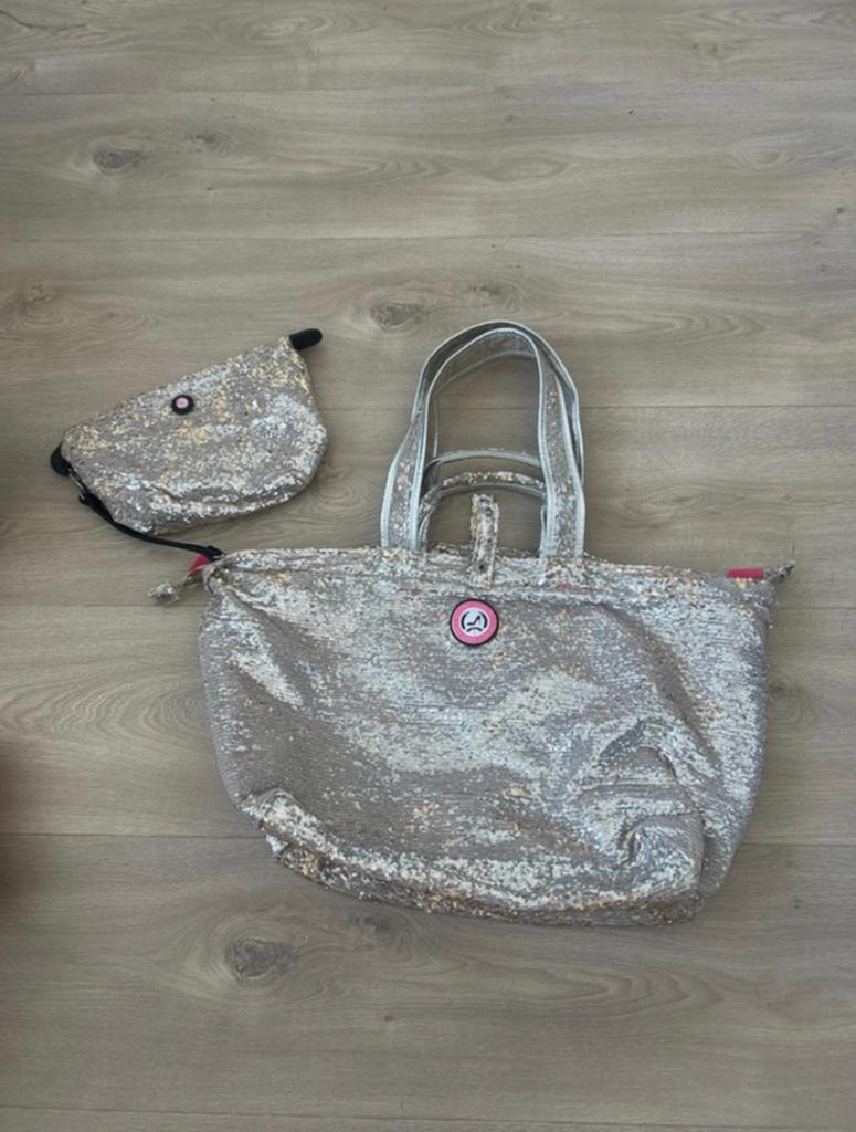All-Time Favourites Shopper met Pailletten en Clutch, Ophalen of Verzenden, Zo goed als nieuw, Grijs, Shopper