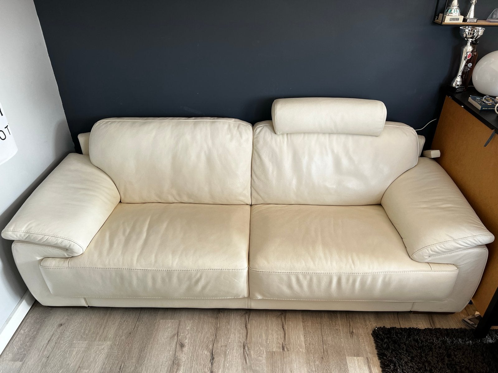 Leren tweezitsbank - Crème wit, Huis en Inrichting, Ophalen, Gebruikt, Tweepersoons, 200 tot 250 cm