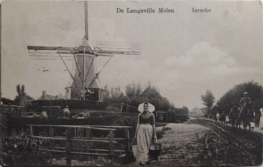 Ierseke (Yerseke) – De Langeville Molen ca. 1910, Ophalen of Verzenden, Voor 1920, Gelopen, Zeeland