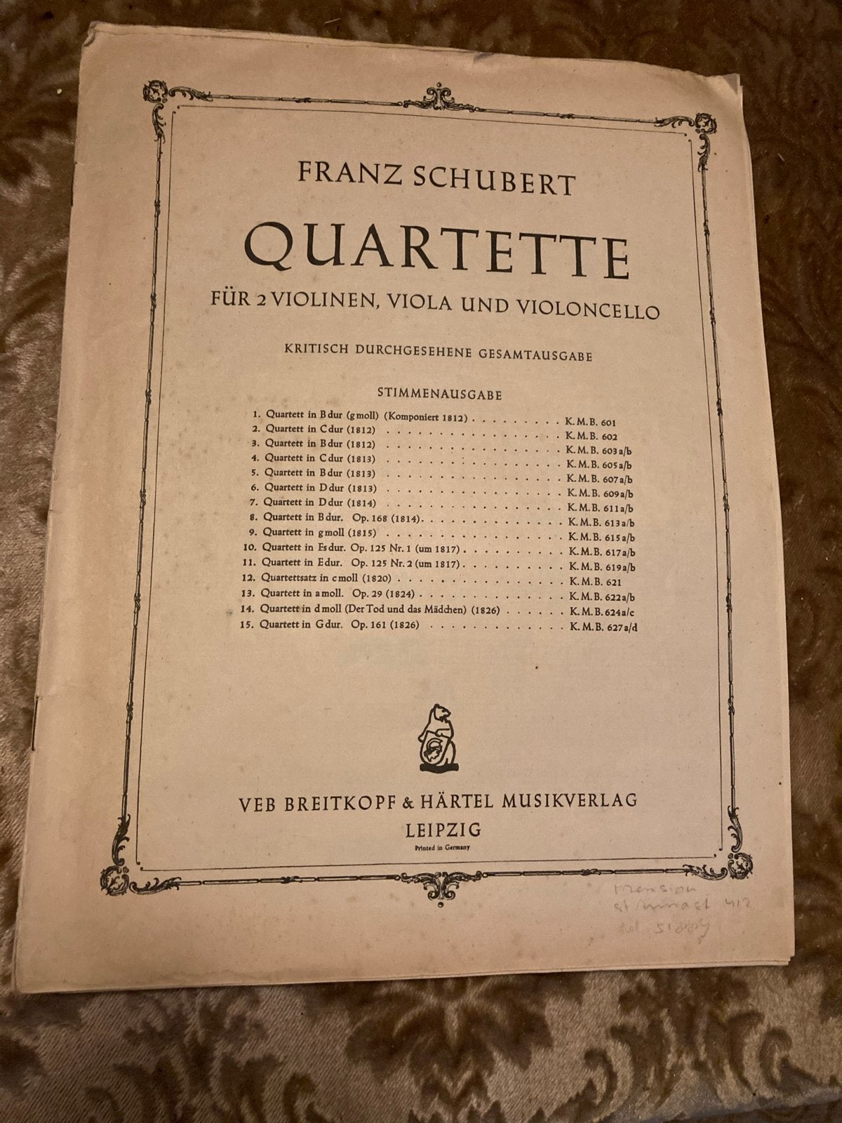 Franz Schubert Rosamunde strijkkwartet opus 29  - Bladmuziek, Muziek en Instrumenten, Bladmuziek, Gebruikt, Klassiek, Ophalen of Verzenden