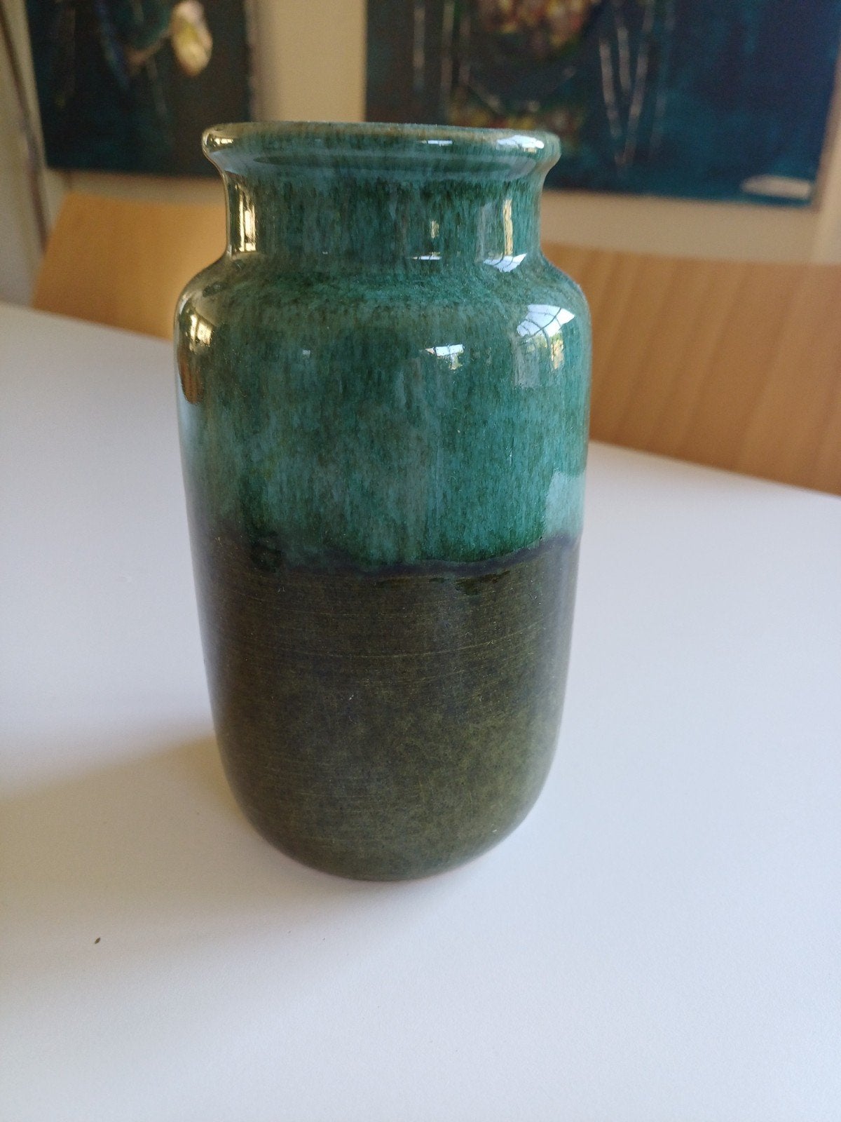 Vintage West Germany Keramiek Vaas - Groen/Blauw, Ophalen of Verzenden