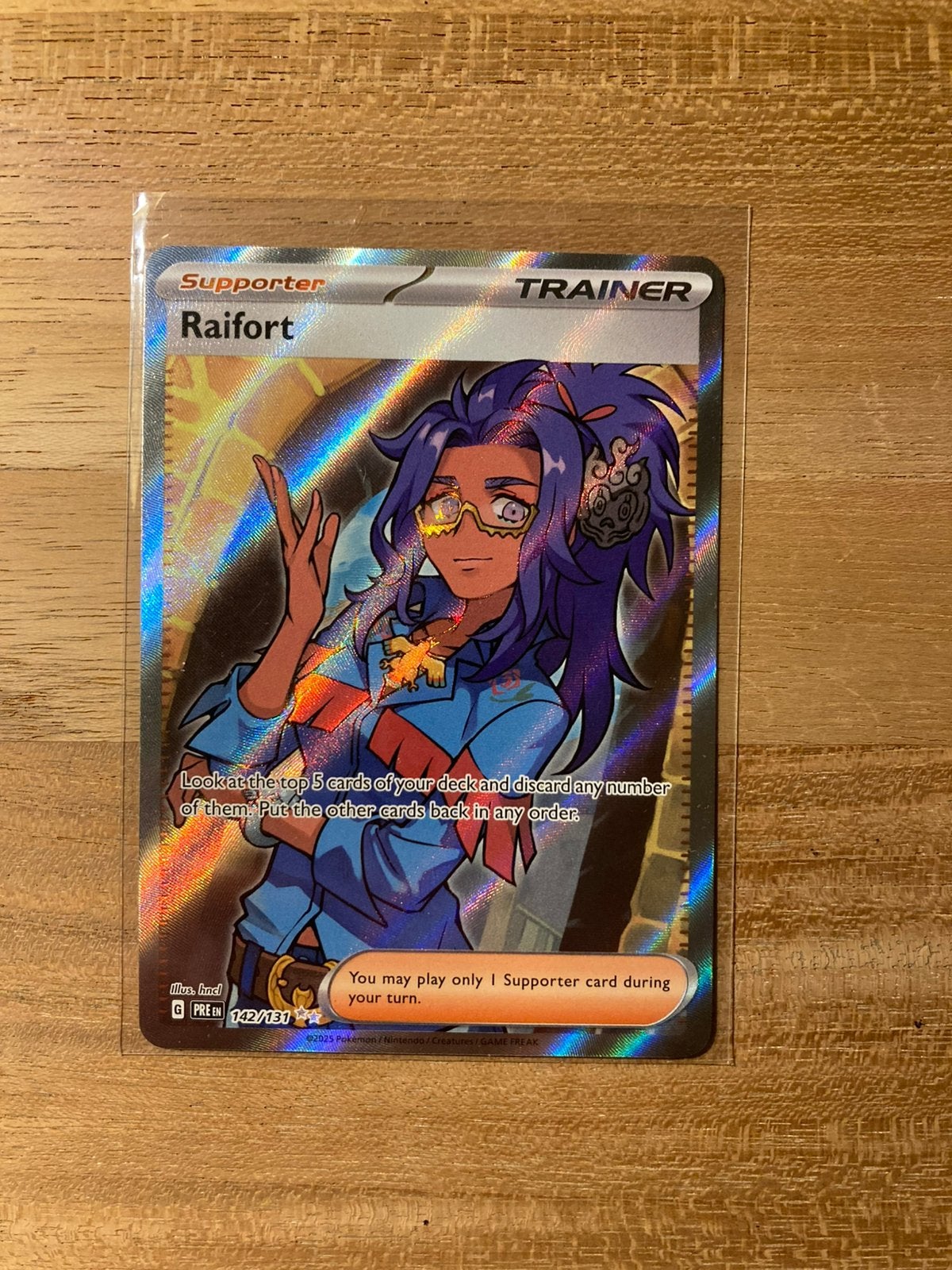 Pokemon Kaart Raifort 142/131 - Prismatic Evolutions, Ophalen of Verzenden, Zo goed als nieuw, Losse kaart