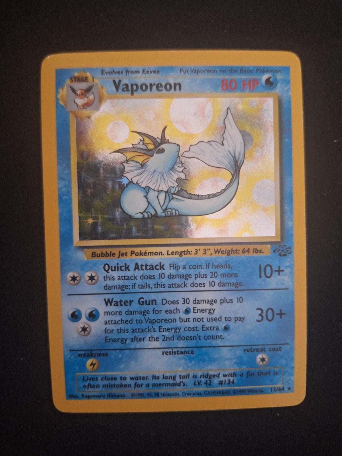 vaporeon jungle holo - vintage pokemon, Ophalen of Verzenden, Zo goed als nieuw
