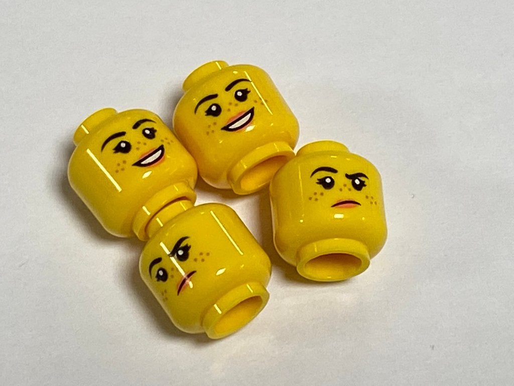 Partij Lego 4x nieuwe geel hoofd chagerijnig /glimlach