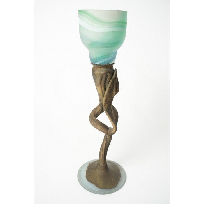 # Art deco vintage kandelaar in tulp vorm van glas en metaal, Ophalen of Verzenden, Koper of Brons