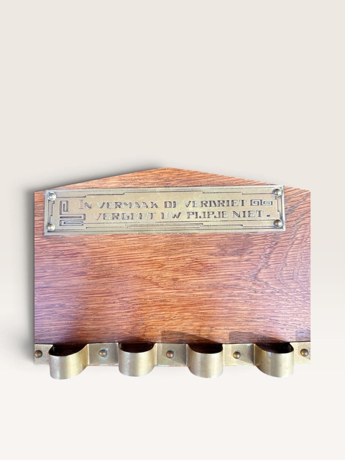 Antieke houten pijpenrek met messing details, Ophalen of Verzenden