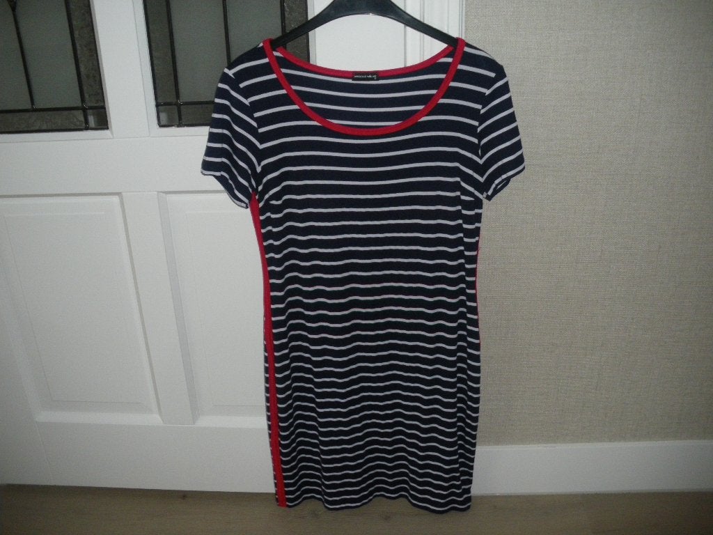 mooi blauw wit gestreept vakantie jurkje smal angelle milan, Kleding | Dames, Blauw, Ophalen of Verzenden, Zo goed als nieuw, Korte mouw