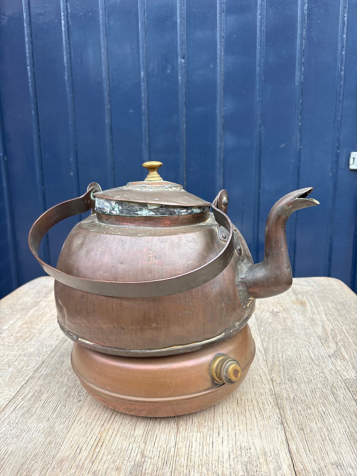 Antieke Koperen Theeketel met Onderstel, Ophalen of Verzenden, Koper