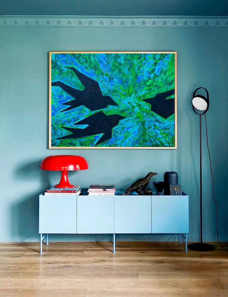 Schilderij figuratief abstract 90 x 70 x 4 acryl & lak, Ophalen of Verzenden