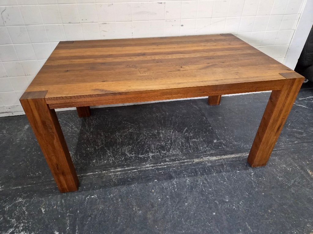 Massief eiken eetkamertafel / eettafel, Ophalen, Gebruikt, 50 tot 100 cm, Onbekend