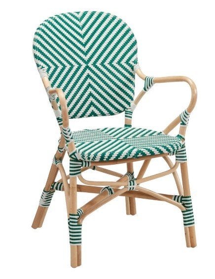 Kwantum Belluno rotan kunststof bistro stoel groen wit, Ophalen, 3 zitplaatsen, Zo goed als nieuw, Wicker