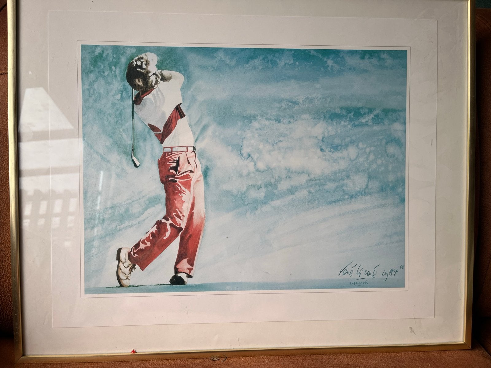 Aquarel van René Brone - Golfspeler (1984), Gedateerd, Portret of Personen, Impressionistisch, Ophalen of Verzenden