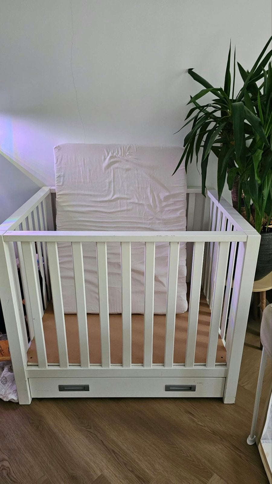 Wit babybox met lade en matras, Ophalen, Wit, 190 cm of minder, Zo goed als nieuw