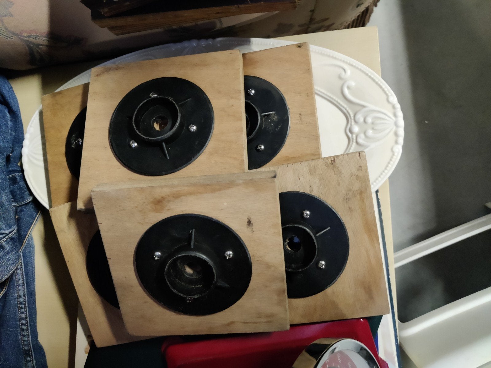 Houten platen met zwarte metaal onderdelen, Ophalen of Verzenden, Gebruikt