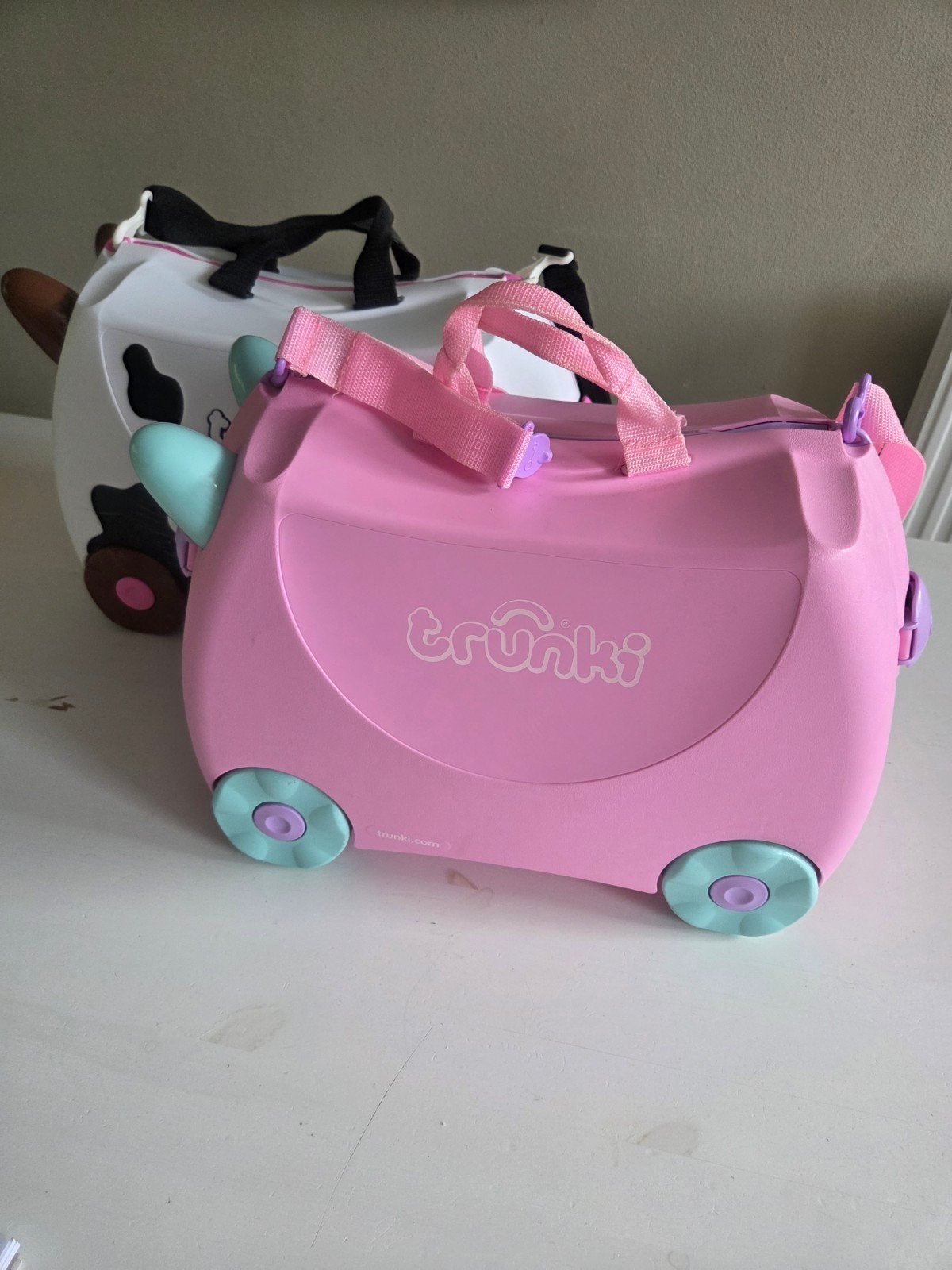 Trunki Kinderkoffer - Roze en Wit met Wieltjes, Gebruikt, Hard kunststof, Minder dan 50 cm, Minder dan 35 cm