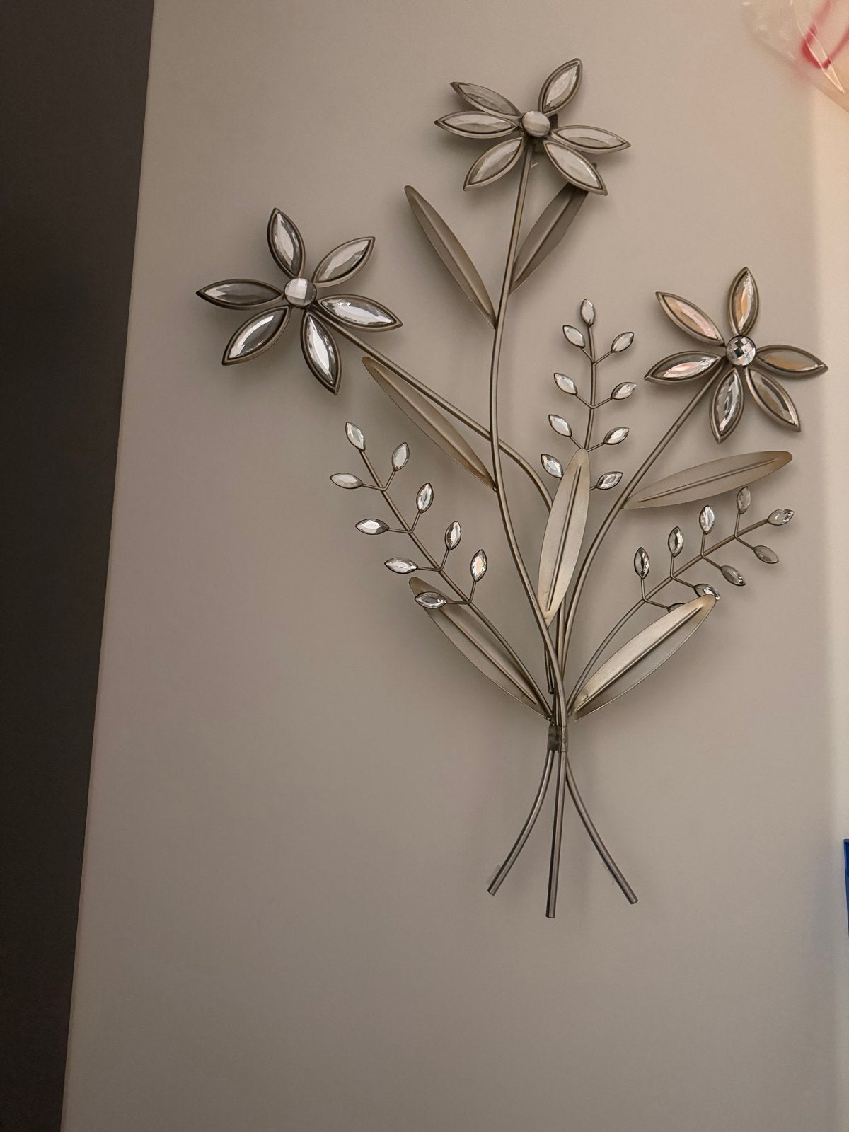 Metalen wanddecoratie bloemen met spiegelaccenten, Ophalen, Metaal, Wandsculptuur, Zilver