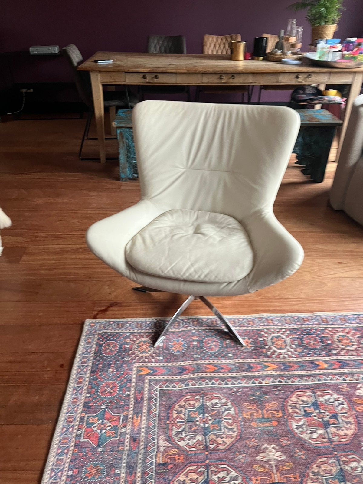 Design  Draaifauteuil Hjort Knudsen leder, Ophalen, Gebruikt, 50 tot 75 cm, Leer
