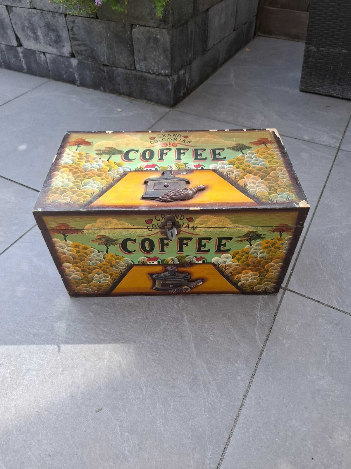 Decoratieve houten kist met 'Coffee' opdruk, Antiek en Kunst, Ophalen of Verzenden