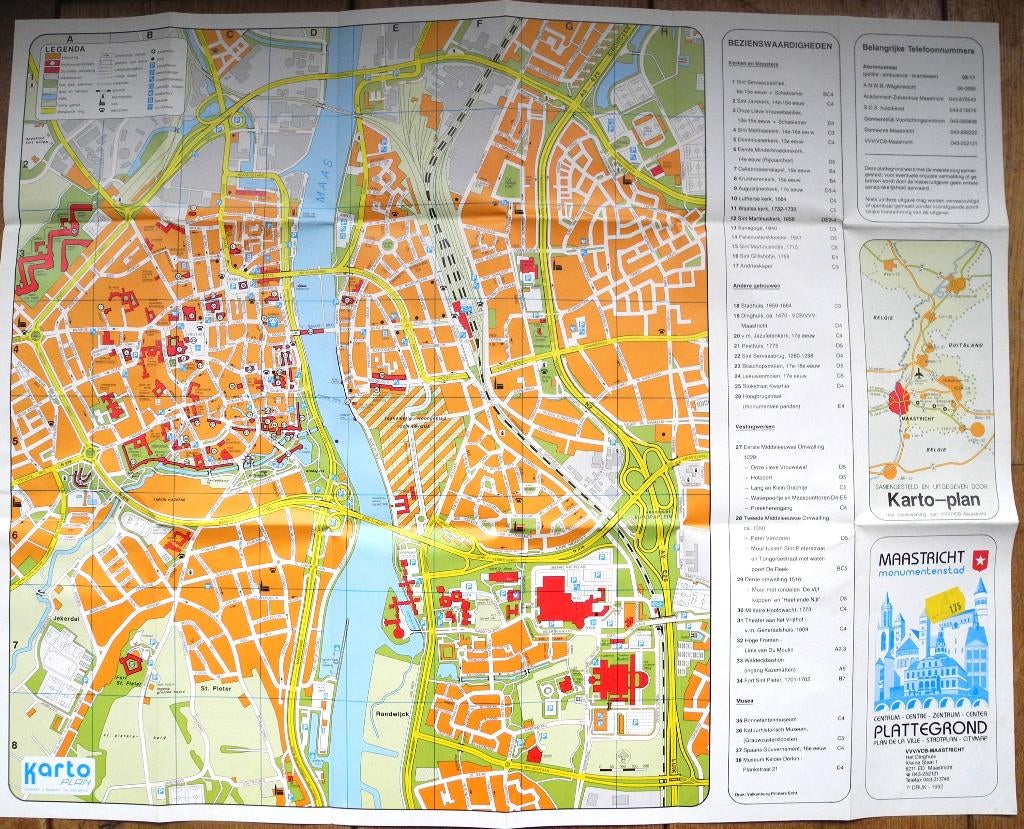 Plattegrond Maastricht Monumentenstad 1992, Gelezen, Overige typen, Ophalen of Verzenden, 1800 tot 2000