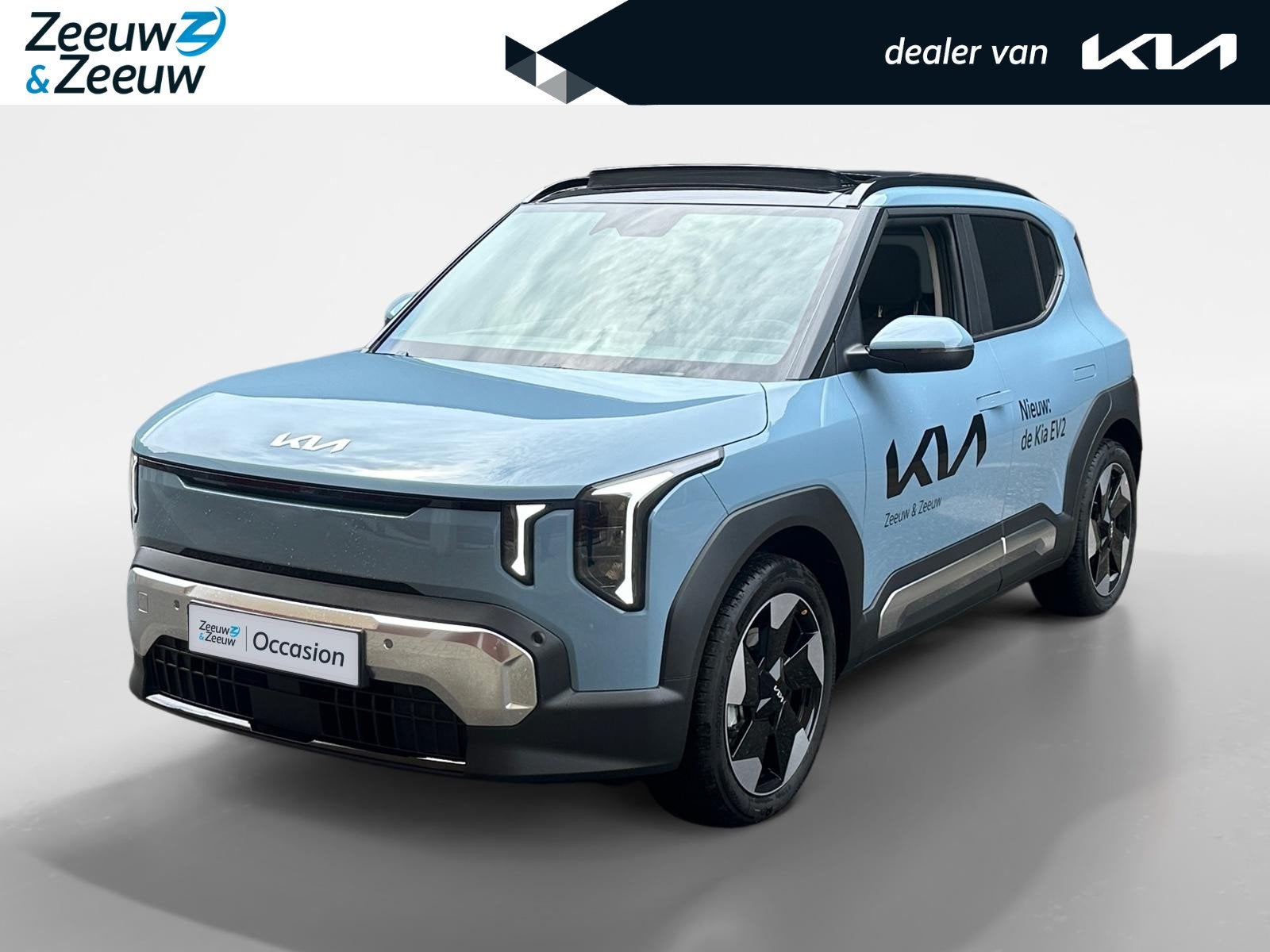 Kia EV2 Plus Advanced 42.2 kWh Panorama dak | Harman & Kardo, Auto's, Stof, Gebruikt, Blauw, Automatische klimaatregeling