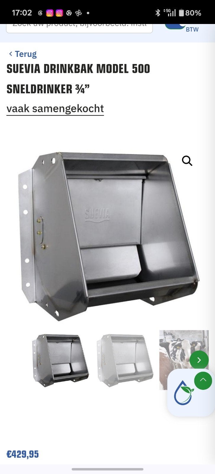 Suevia Drinkbak Model 500 Sneldrinker 3/4", Dieren en Toebehoren, Ophalen of Verzenden, Nieuw