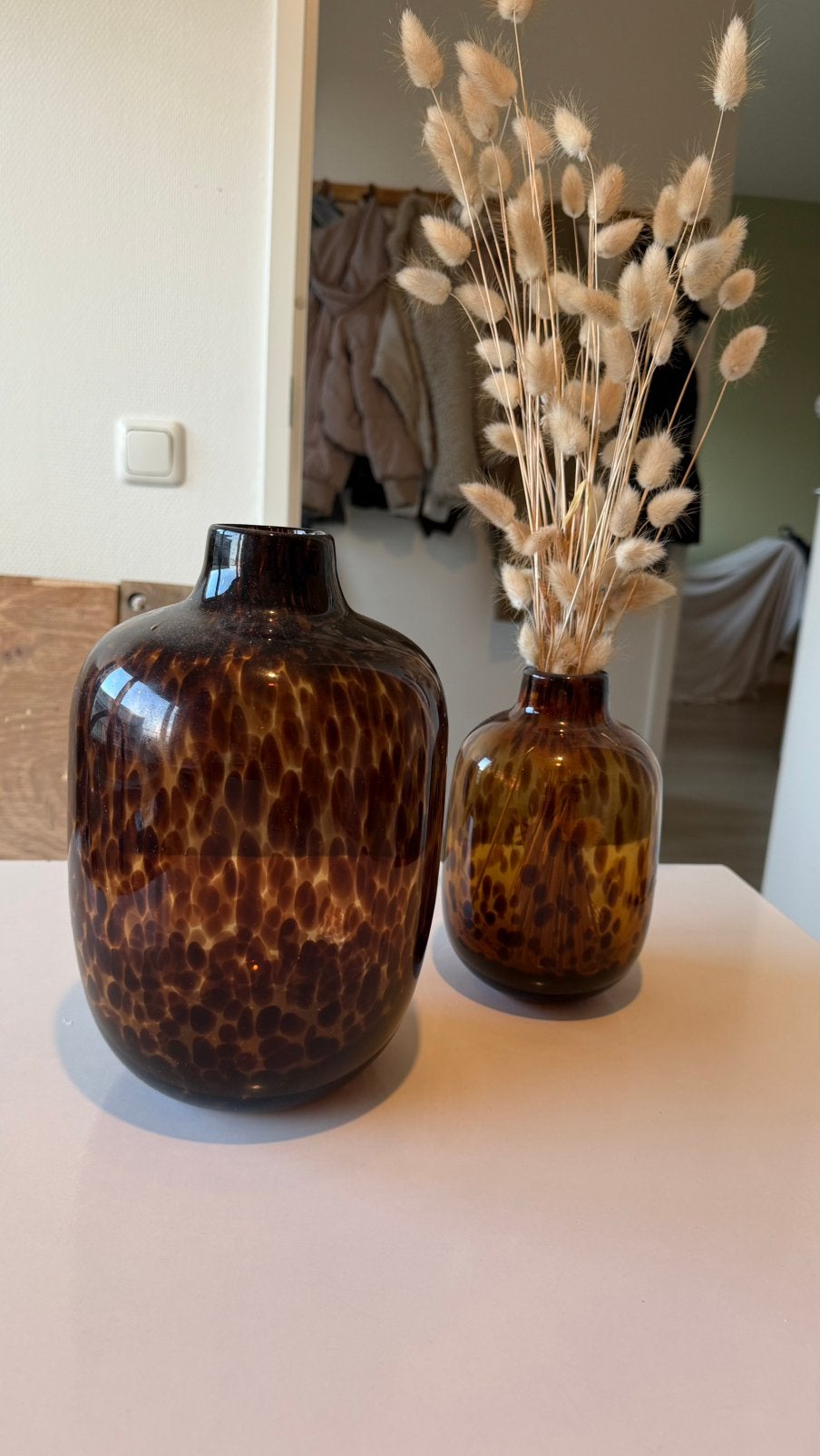 Panter print vaas 2 stuks bruin, Ophalen, Overige kleuren, Minder dan 50 cm, Glas