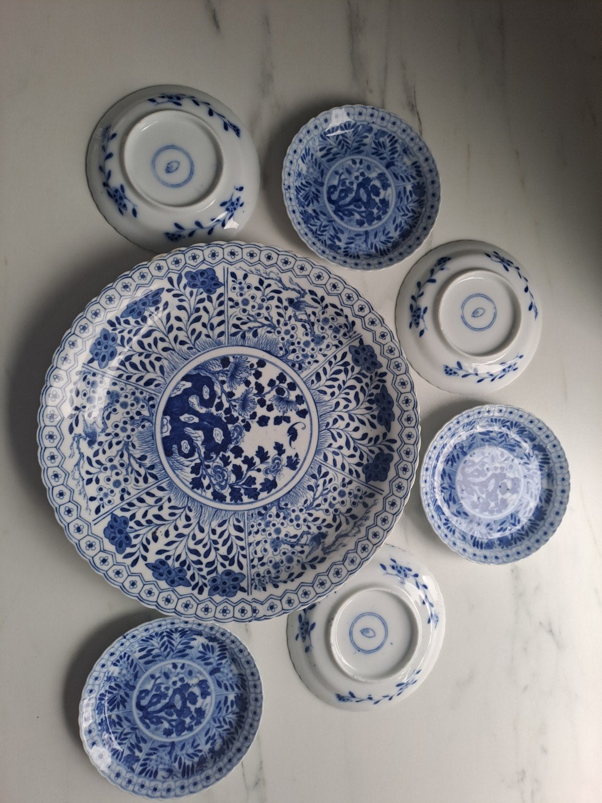 Kangxi Porseleinen Borden - 6 Kleine en 1 Grote (Late Qing), Ophalen of Verzenden