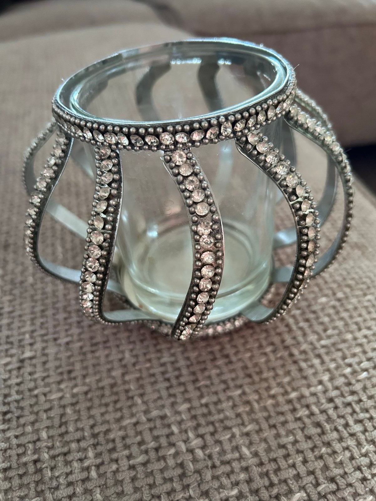Waxinehouder met strass steentjes kroontje bling bling, Ophalen of Verzenden, Zo goed als nieuw, Metaal, Kandelaar